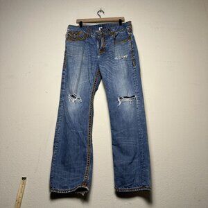 True Religion Denim Jean Pant Men 38x33 Distressed Western Ripped Streetwear